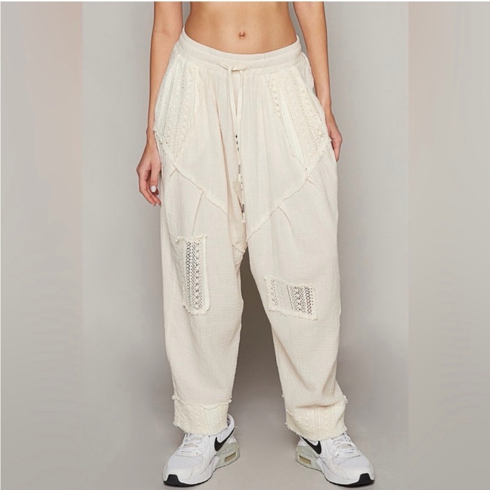 POL Cream Crochet Wide Leg Harem Pants NOWT